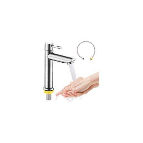 Robinet d’eau froide inox, mitigeur monocommande avec flexible de 60 cm, pour invités, cuisine et toilettes (1/5)