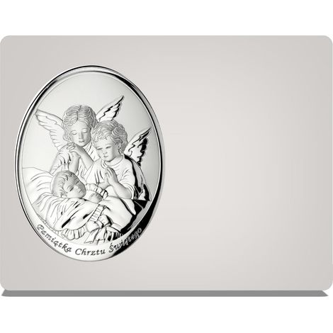 Quadro moderno in argento con angelo custode e incisione, ideale da appendere sopra il letto o come ricordo per il battesimo Dimensioni: 15x11,5 cm Codice articolo: VL816/1BI