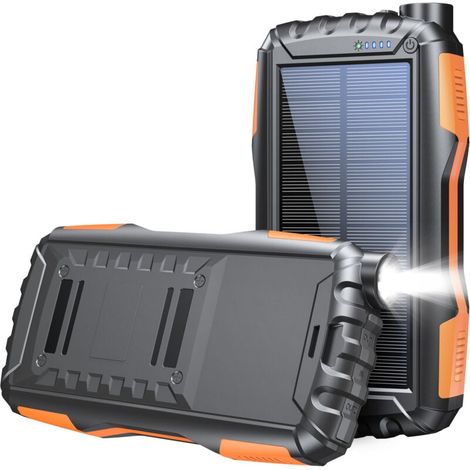 Batterie Externe Solaire 42800mAh, Chargeur Solaire, Double Sortie USB et Une Entrée, Batterie Externe Solaire pour Camping, Randonnée, Voyage, Compatible avec iPhone, Samsung(orange noir) (1/4)