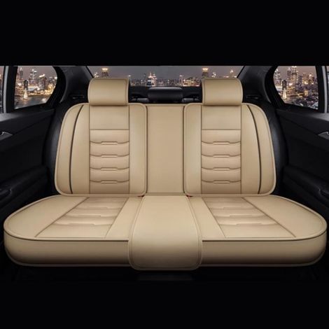 Housse de siège avant voiture universelle en cuir PU beige, protection adaptée pour SUV, résistante et ajustable (1/4)