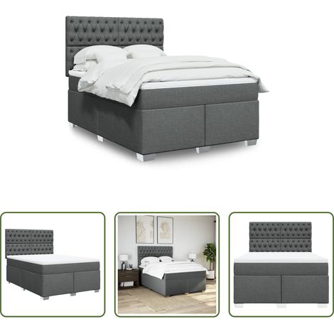 vidaXL Taschenfederkern - Boxspringbett mit Matratze Dunkelgrau 140x190 cm Stoff (1/5)