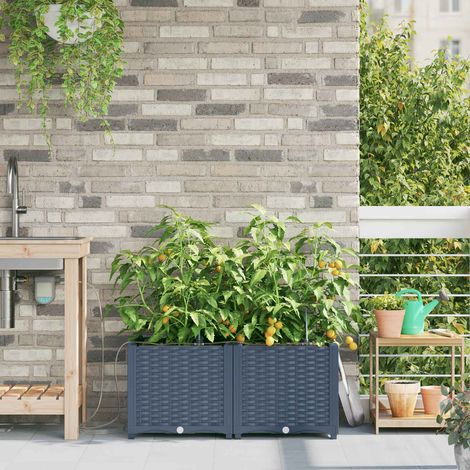 Garten-Pflanzgefäß 2 pcs Grau 80 x 40 x 37,5 cm Kunststoff (1/5)