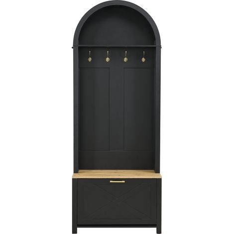 Armoire vestiaire multifonctionnelle avec porte-chaussures, tablette et crochets – vestiaire d'entrée, corps en MDF durable, design moderne, pieds en fer stables, rangement pratique (1/5)