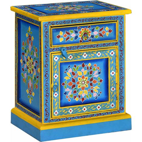 vidaXL Table de chevet Bois de manguier Turquoise Peinture à la main (1/5)