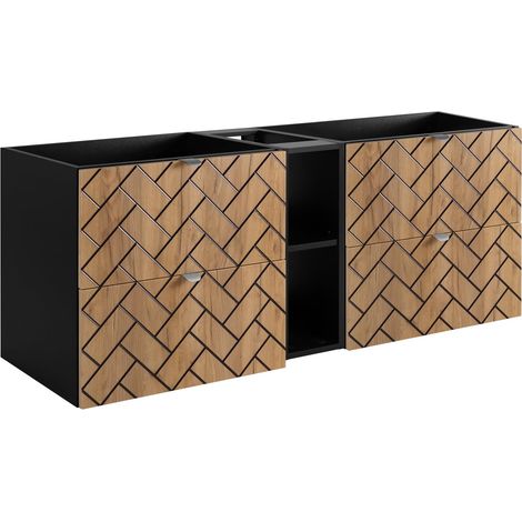 Mobile da bagno, Rovere Artigianale Dorato, 140 x 57 x 46 cm, Maniglie Argento (1/5)