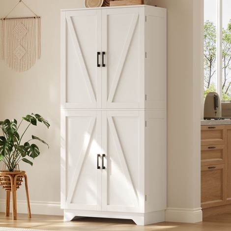 Armario de almacenamiento 80x40x180 cm, 4 puertas estilo granero, nichos abiertos, botellero, MDF natural - blanco (1/5)