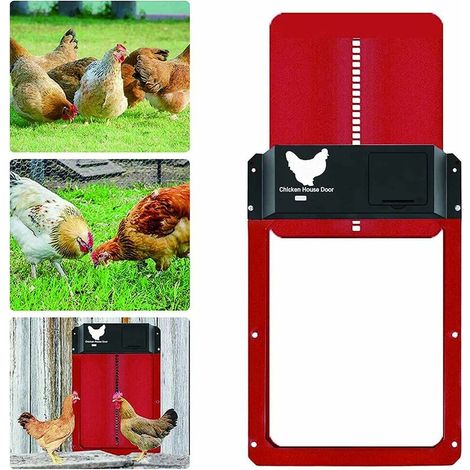 Rotationnel-Chicken Coop Door - Porte automatique avec capteur de lumière - Étanche - Avec porte à induction légère (rouge) (1/5)