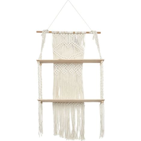 Étagère Déco 2 Niveaux "Boho" 85cm Beige (1/4)