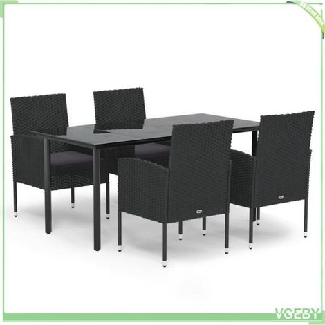 Ensemble de salle à manger de jardin - FAFEICY - 3156774 - Résine tressée - 5 pièces (table+4 chaises) - Noir (1/5)