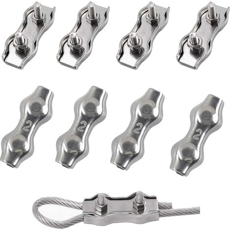 CCYKXA M2 Stahlkabelklemme, 304 Edelstahl Kabelklemme Duplex Clip Seilklemme Kabelklemme Für Baustellen und Schiffe Wäscheleine Markise Für Ø 2mm Stahlkabel 8St