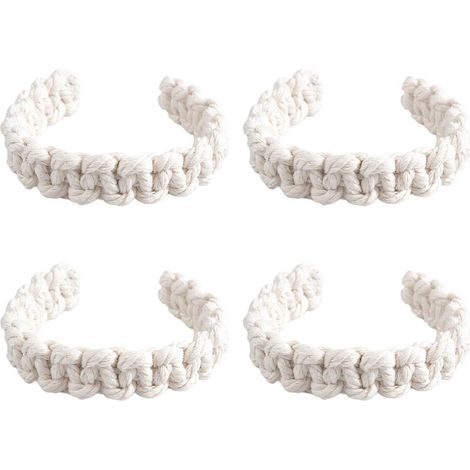 Lot de 4 embrasses de rideaux rustiques en corde de jute. Embrasses naturelles et résistantes pour un effet esthétique et décoratif. Accessoires pour rideaux, blanc cassé. (1/4)