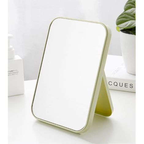 Miroir de maquillage portable, grand miroir de voyage, miroir de beauté tendance avec support réglable, miroir de coiffeuse carré et simple pour bureau, 1 pièce (vert) (1/4)