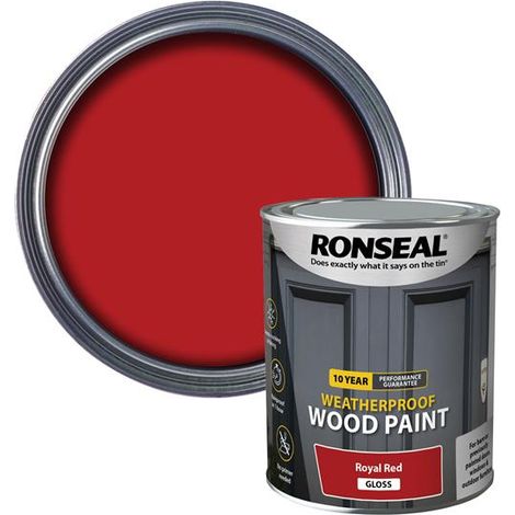 Ronseal 38776 10-Year Weatherproof 2-in-1 Royal Red Gloss Wood Paint - 750ml
