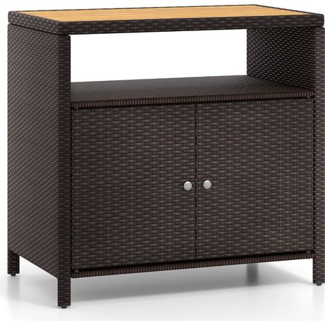 Credenza Armadietto portaoggetti rattan piano legno acacia mobile buffet esterni 2 ante Marrone (1/4)