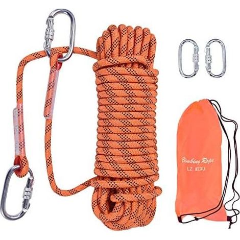 10 mm 10 m Sicherheitsseil für Rettungs- und Evakuierungseinsätze im Freien mit 2 Karabinern zum Klettern, für Feuerwehreinsätze und Camping (Orange) - 10M-Orange (1/5)
