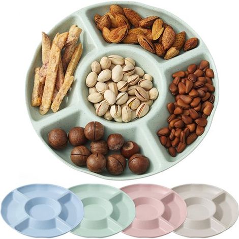 Bandejas para aperitivos de cuatro compartimentos, 5 compartimentos, Reutilizable, Apta para frutos secos, dulces, frutas frescas, etc (1/5)