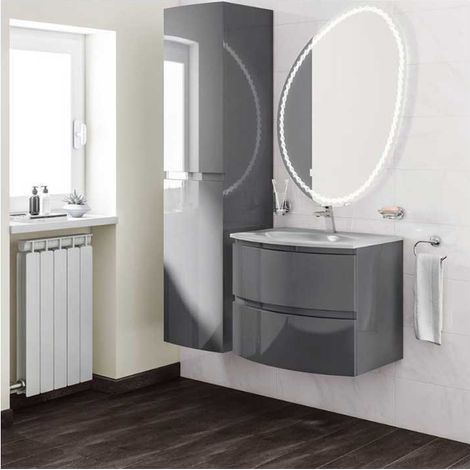 Mobile Bagno Vague70 cm SospesoAntracite Base 2 cassetti - Lavabo in Resina (1/5)