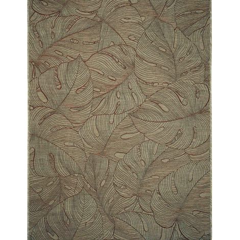 ORSA - Tapis extérieur intérieur tissé beige motif feuillage 123x180 (1/5)