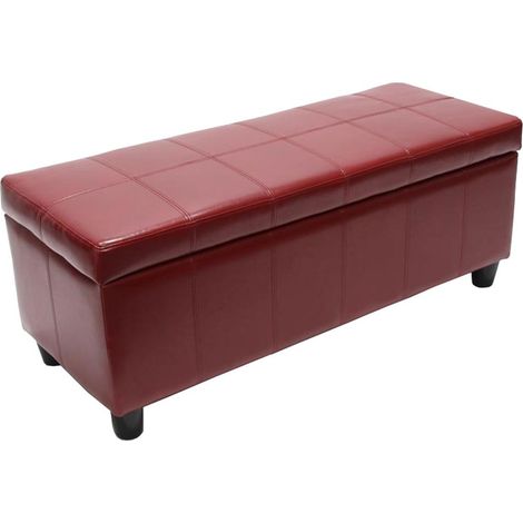 Banquette Kriens, coffre, banc, cuir + similicuir, 112x45x45cm - rouge (1/4)