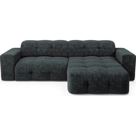 Canapé angle droit 5 places en velours gaufré gris anthracite (1/5)