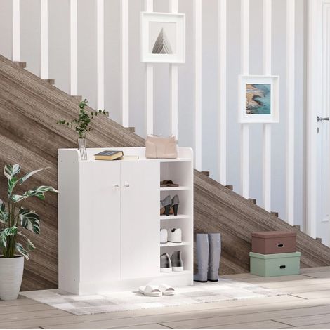 Mueble zapatero de 2 puertas, 4 compartimentos, 83 x 30 x 90 cm, blanco DESVIAE (1/5)