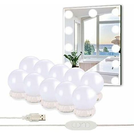 Lumière de Miroir, 10 Ampoules Hollywood Kit de Lumière LED Dimmable Lampe - USB Lampe de maquillage 3 Couleurs 10 Niveaux de Luminosité-Fei Yu (1/2)