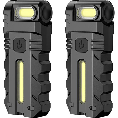 Lot de 2 mini lampes de poche LED rechargeables à tête rotative 180° avec base magnétique et clip pour urgences à la maison en extérieur (1/5)