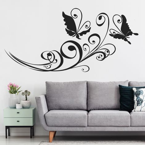 Sticker Mural - Fleurs Papillons - 17x35 cm - Noir (1/3)