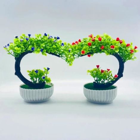 Plante en pot artificielle forme de lune fleurs roses artificielles 20cm x 22cm décoration de bureau (1/3)