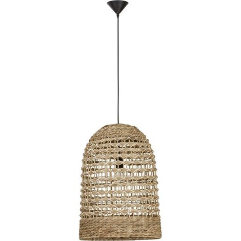 Merano Langley 42cm Dôme Suspension Plafonnier Jacinthe d'Eau Séchée Fil Tissu Noir, Base LED E27