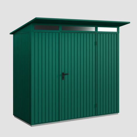 Hörmann Ecostar Metall-Gerätehaus Trend mit Pultdach Typ 1, 248 x 153 cm, moosgrün, 2,6 m², 1-flüglige Tür