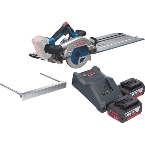 Scie circulaire sans fil Bosch GKS 18V-57-2 GX Professional 18 V 165 mm sans balais + 2 batteries 4,0 Ah + chargeur + rail de coupe (1/5)