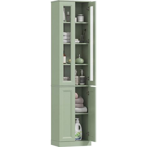 Meuble de salle de bain à 6 niveaux avec 4 portes à fermeture douce et étagères réglables, vert (1/5)