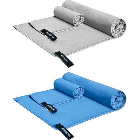 Lot de 2 serviettes en microfibre, idéales pour les voyages, le sport et la plage. Séchage rapide, ultra-absorbantes et ultra-compactes. (1/5)