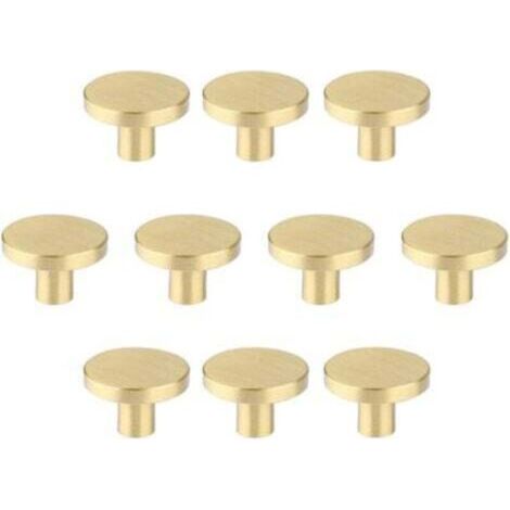 Boutons de meubles en laiton brossé, boutons de tiroir de commode dorés pour placards, couloirs, salles de bains et cuisines, paquet de 10 (champignon de 30 mm) (1/4)
