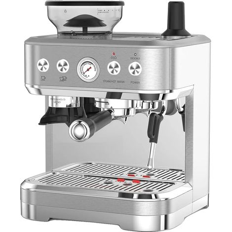 Macchina per caffè espresso, pressione 15 bar, acciaio inox, serbatoio acqua 2,3 litri, capacità 11-16 tazze, funzionamento manuale. (1/5)