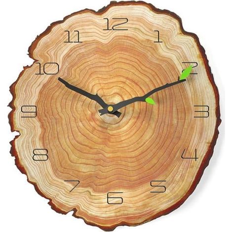 Bois Horloge Murale, Style Naturel Rond Horloges Suspendues Silencieux Non-Ticking Décor Fait Main Modern, 12 Number, Taille : 30cm (1/4)