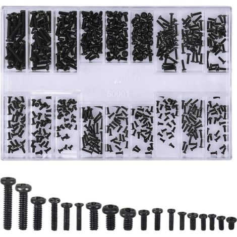 500 Pièces Vis pour Lunettes Tete Ronde Kit de Vis pour Ordinateur Portable Universel M1.2 M1.4 M2 Noir (1/4)