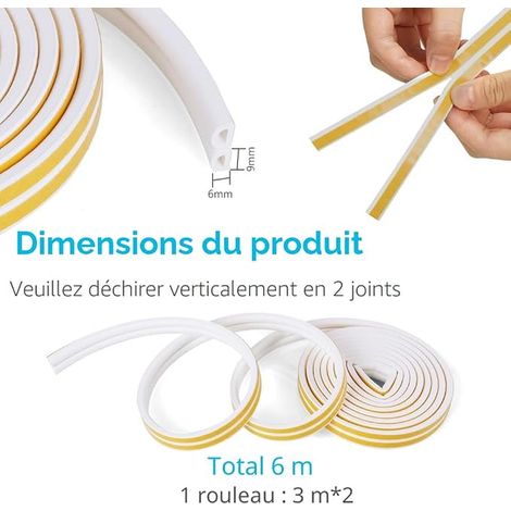 Bande de Joint D-Profil, Joint d'Étanchéité Porte, Joint Fenetre Isolation, Isoler du Bruit, Anti-collision et Anti-intempéries, 9mm x 6mm (Blanc)