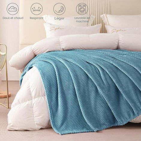 Pid Couverture Poire,Jeté de Canapé en Fnelle,Bleu Ardoise 220 x 240 cm,Couverture de 220 x 240 cm Bleu Ardoise BLEU ARD COUVERTURE (1/5)