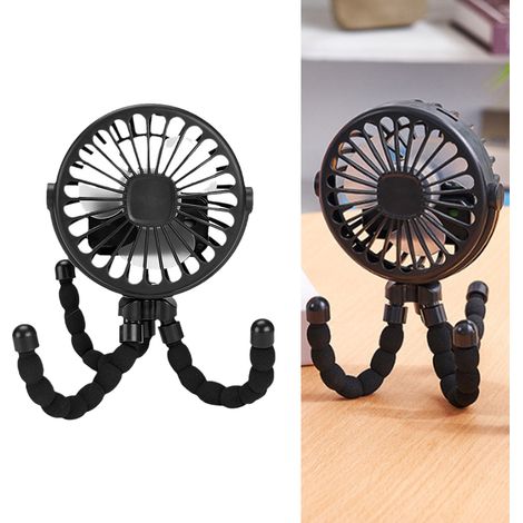 Ventilatore da passeggino a batteria, flessibile, con morsetto per treppiede, silenzioso, portatile e compatto, ideale per viaggi e attività all'aperto (nero). (1/5)