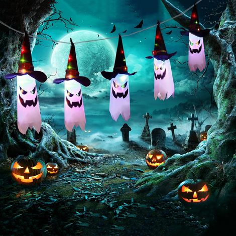 Décorations d'Halloween, 11,5 pieds de guirlandes lumineuses colorées à LED fantômes d'Halloween, à piles, décoration effrayante d'Halloween pour la maison, la fête, la cour, le décor d'horreur de jar (1/2)