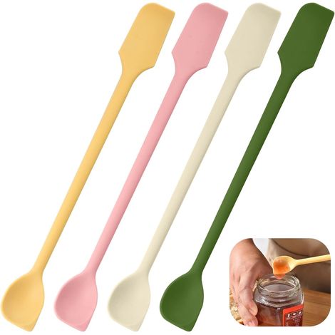 Lot de 4 mini spatules en silicone pour bouteilles étroites cuisine et cosmétique monobloc résistant à la chaleur (1/5)