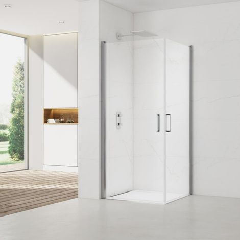 Swiss Aqua Technologies Puertas de ducha pivotantes de esquina Fusion Acces 100x90cm anticalcáreas con perfiles cromo brillo (SATFUD10090-SET)