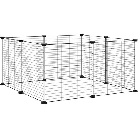 Maison Exclusive - Cage pour animaux de compagnie à 8 panneaux, noire, 70 x 70 x 35 cm, en acier (1/5)