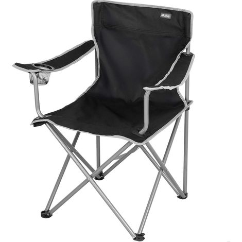 Chaise Pliante Camping, Structure Acier, siège Polyester, Porte-gobelet intégré, système Anti-retournement, Charge 100 kg, Pliable et Portable, Noire (63160) (1/5)