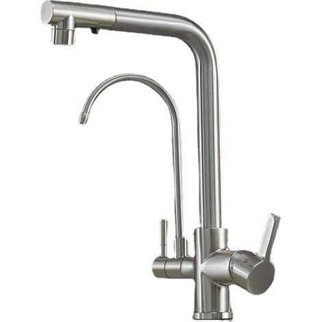 Way Pull Out Kitchen Faucet with Sprayer, Sink Mixer Tap with 2 Spouts, 360° Swivel Kitchen Mixer Tap, Brass Kitchen Sink Tap, Compatible with MUMU