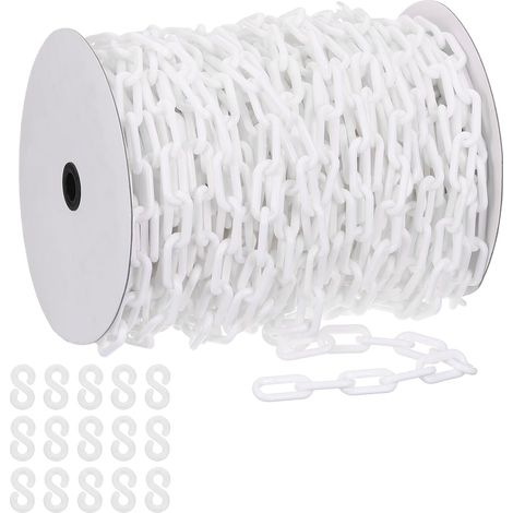 Chaîne plastique blanche, 131 pieds 8mm Chaîne sécurité Barrière plastique granchaîne longue pour le contrôle foule, parking, clôture, portail, concert, décoration chantier (1/5)