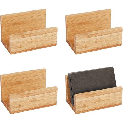 4-teiliges Set aus Visitenkartenhalter und Präsentationsbox aus Bambus und Holz für den Schreibtisch. Aus natürlichem Bambus gefertigt, ideal zur Organisation des Büroarbeitsplatzes.