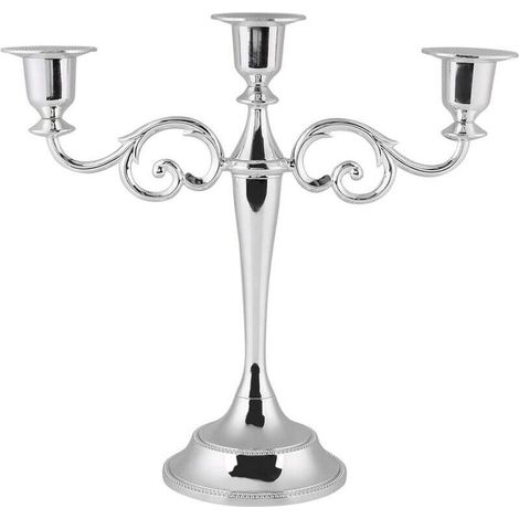 3-Branch Vintage Metal Candlestick for Wedding Table Decoration (Color: Silver) (1/4)